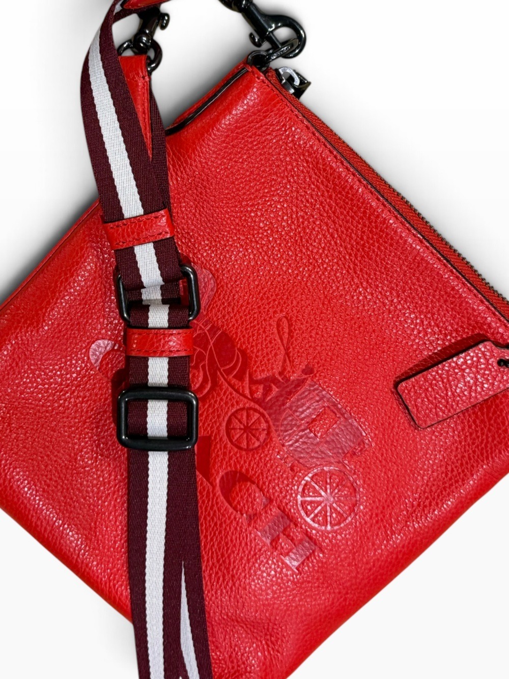 Coach Red Pebbled Leather Jes Slim Crossbody Bag - Picture 4 of 11